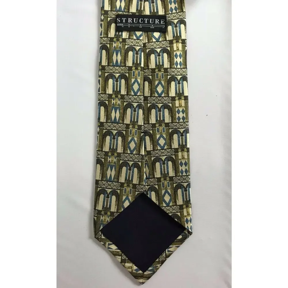 Structure Mens Necktie 100% Silk Brown Blue Beige